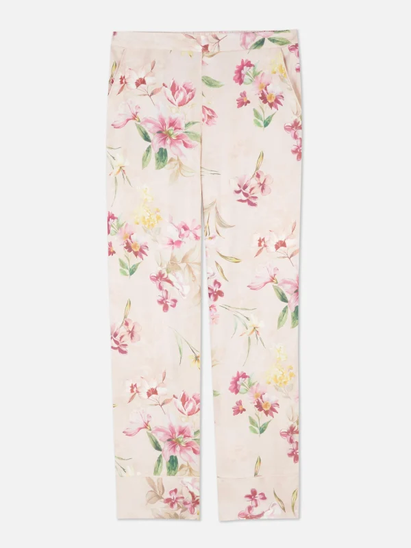 Bas De Pyjama Coupe Droite En Satin Floral