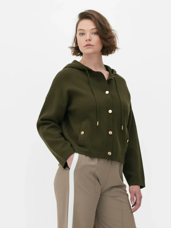 Blouson Bomber En Maille à Capuche