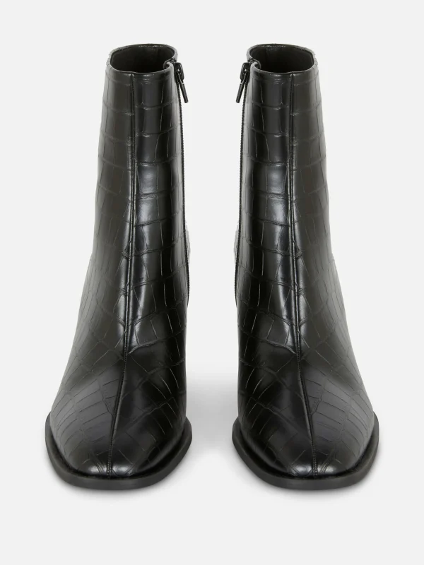 Bottines à Talons En Similicuir Imitation Croco