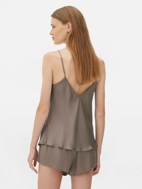 Caraco De Pyjama Court En Satin à Col En V