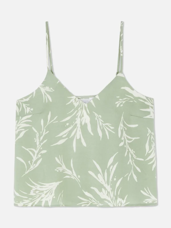 Caraco De Pyjama En Satin à Motif Feuilles