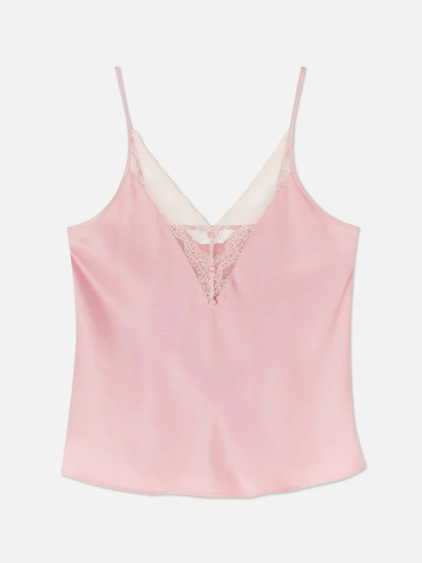 Caraco De Pyjama En Satin Avec Finitions En Dentelle