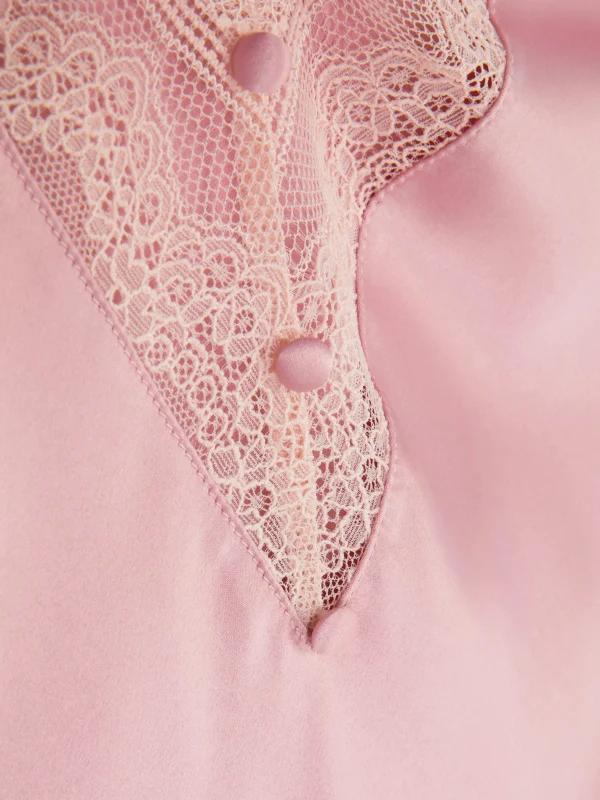 Caraco De Pyjama En Satin Avec Finitions En Dentelle