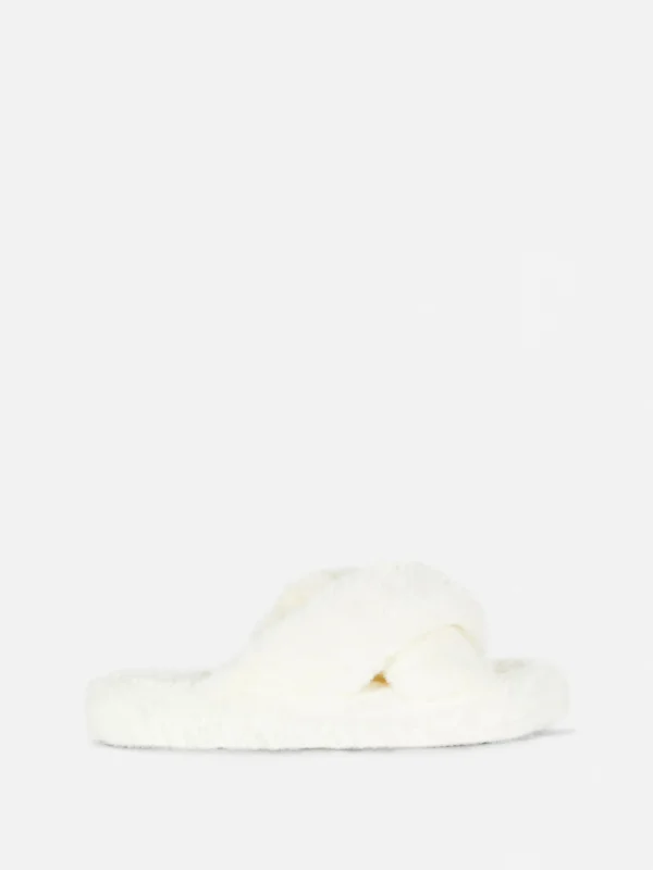 Chaussons En Fausse Fourrure à Brides Croisées
