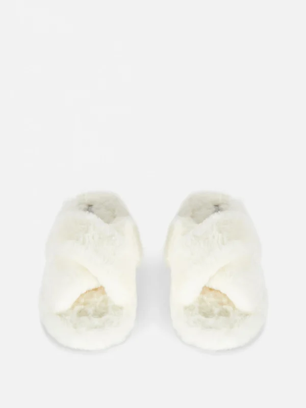Chaussons En Fausse Fourrure à Brides Croisées