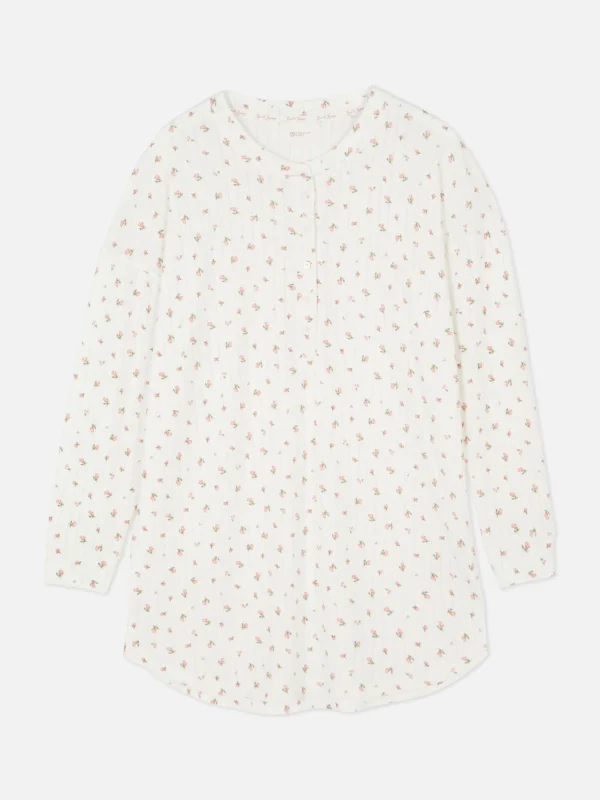 Chemise De Nuit En Maille Pointelle Florale