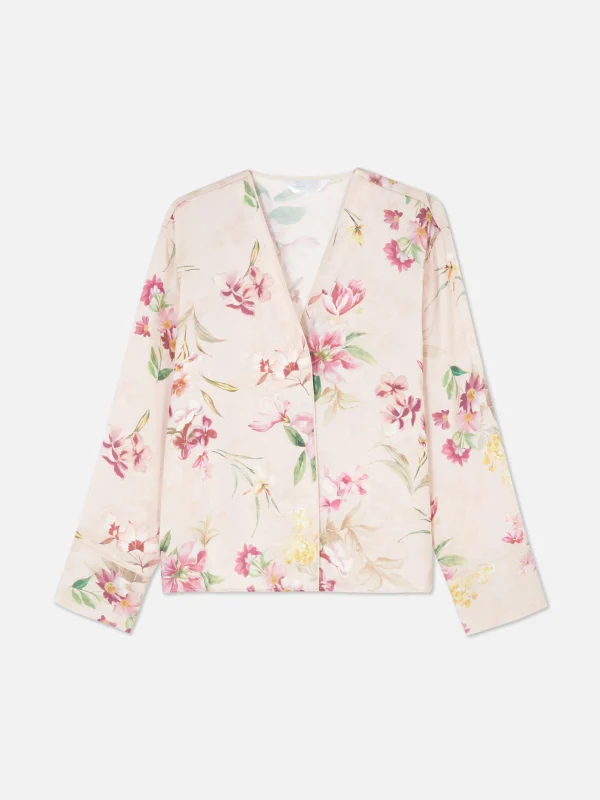Chemise De Nuit En Satin Floral à Encolure En V