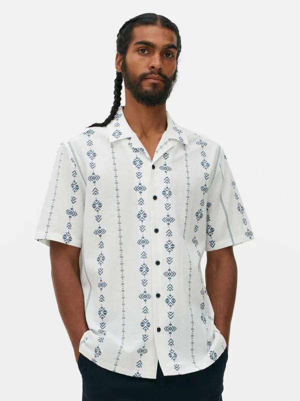 Chemise Froissée à Manches Courtes Et Motif Géométrique