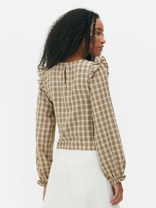 Chemisier Froncé à Carreaux Et Manches Longues