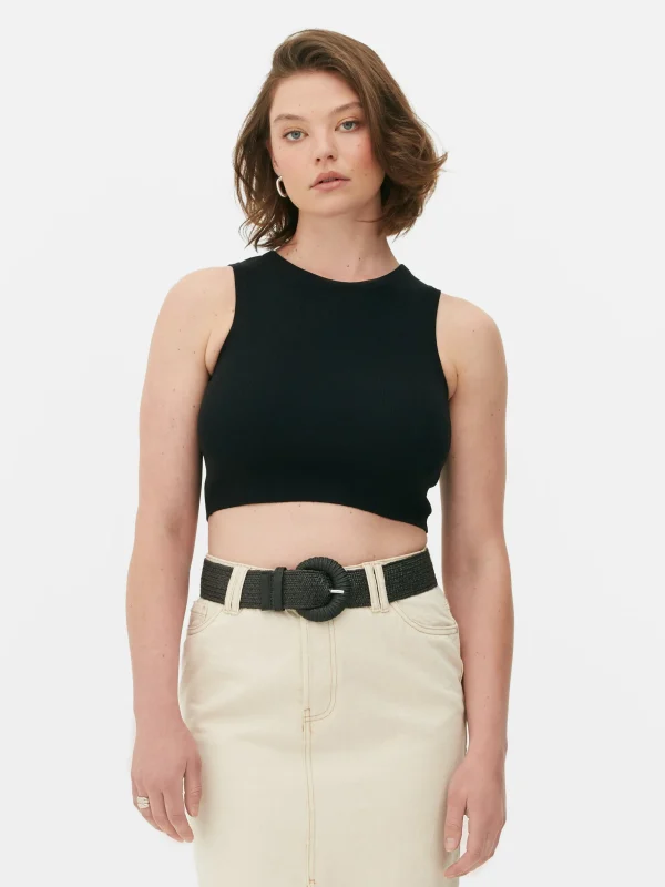 Débardeur Court à Col Ras-du-cou En Maille Côtelée