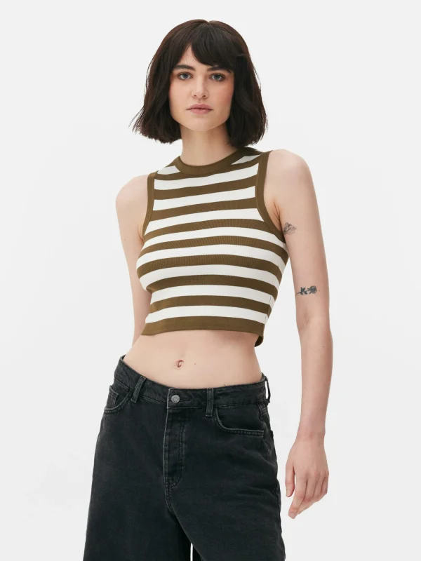 Débardeur Court à Col Ras-du-cou En Maille Côtelée