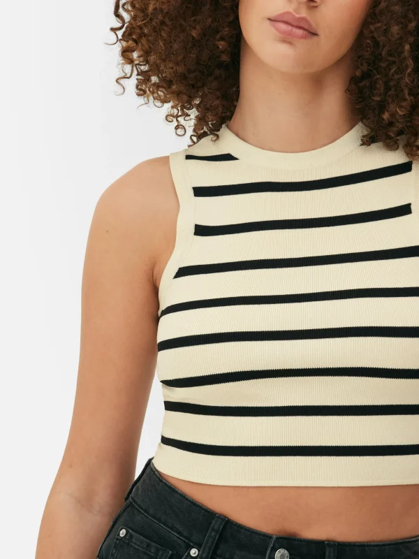 Débardeur Court à Col Ras-du-cou En Maille Côtelée