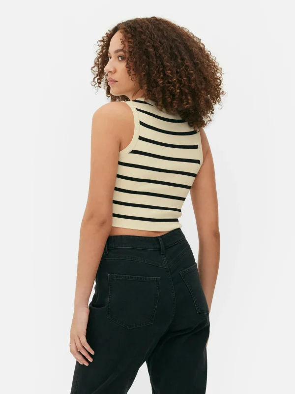 Débardeur Court à Col Ras-du-cou En Maille Côtelée