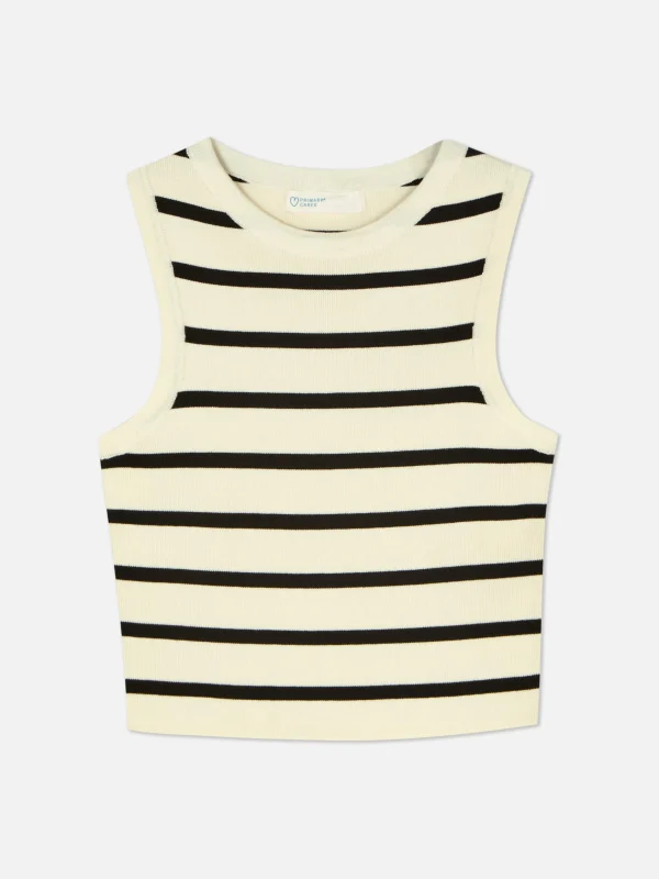 Débardeur Court à Col Ras-du-cou En Maille Côtelée