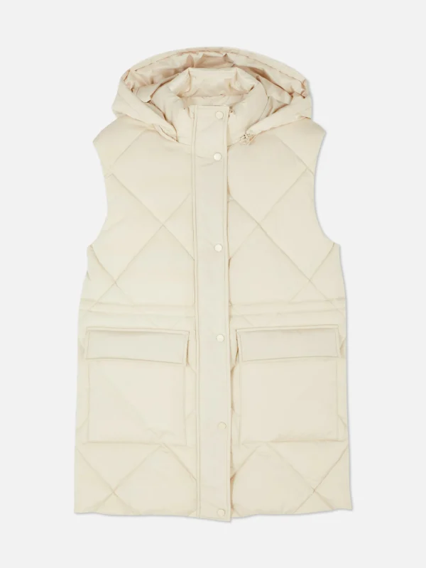 Doudoune Longue Sans Manches à Capuche