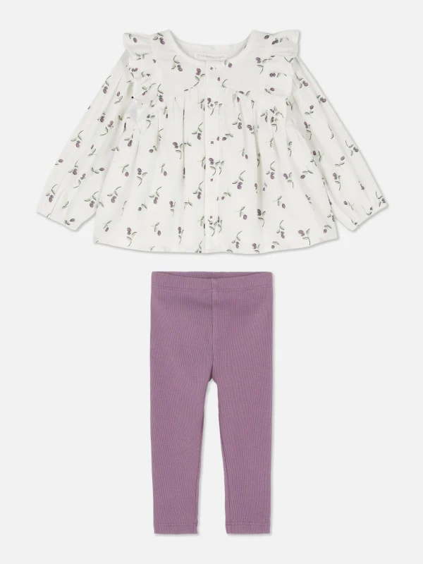 Ensemble Chemisier à Fleurs Et Legging Côtelé