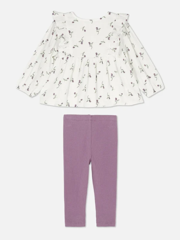 Ensemble Chemisier à Fleurs Et Legging Côtelé