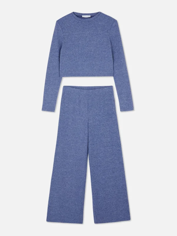 Ensemble Haut Côtelé à Manches Longues Et Legging