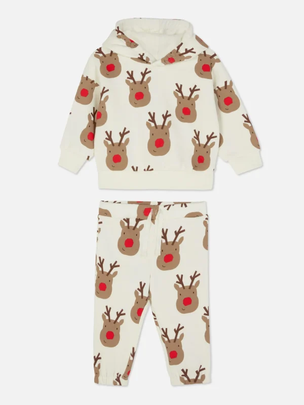 Ensemble Sweat à Capuche à Motif Renne Et Bas De Jogging De Noël Coordonné