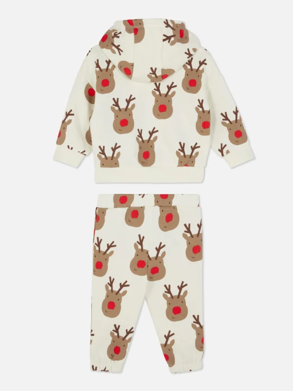 Ensemble Sweat à Capuche à Motif Renne Et Bas De Jogging De Noël Coordonné