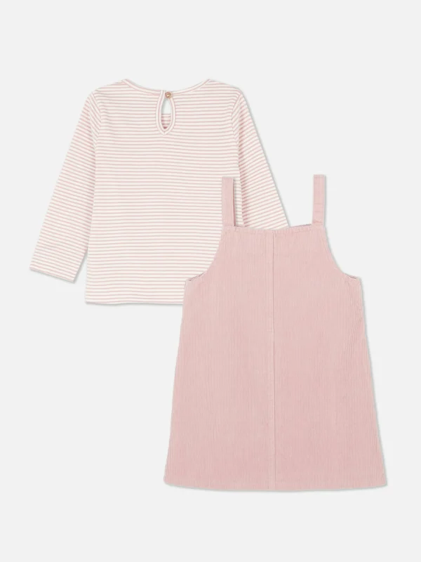 Ensemble T-shirt Rayé Et Robe Chasuble En Velours