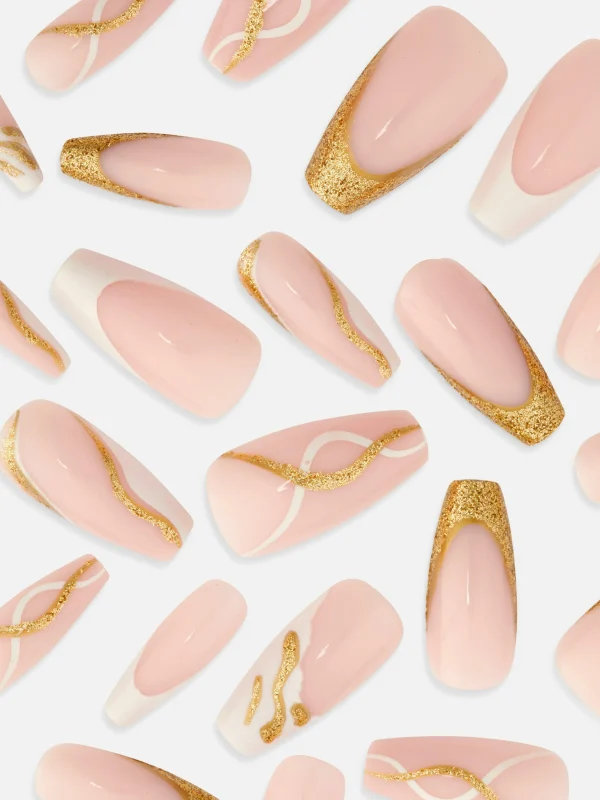 Faux Ongles Pointus Glossy à Motif Tourbillons PS...