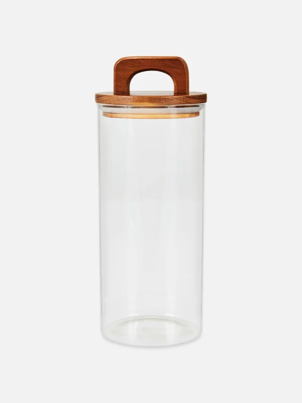 Grande Boîte En Verre Avec Poignée En Bois