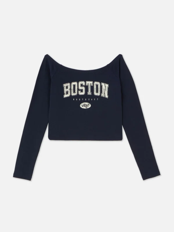 Haut Court à Encolure Bateau Et Manches Longues