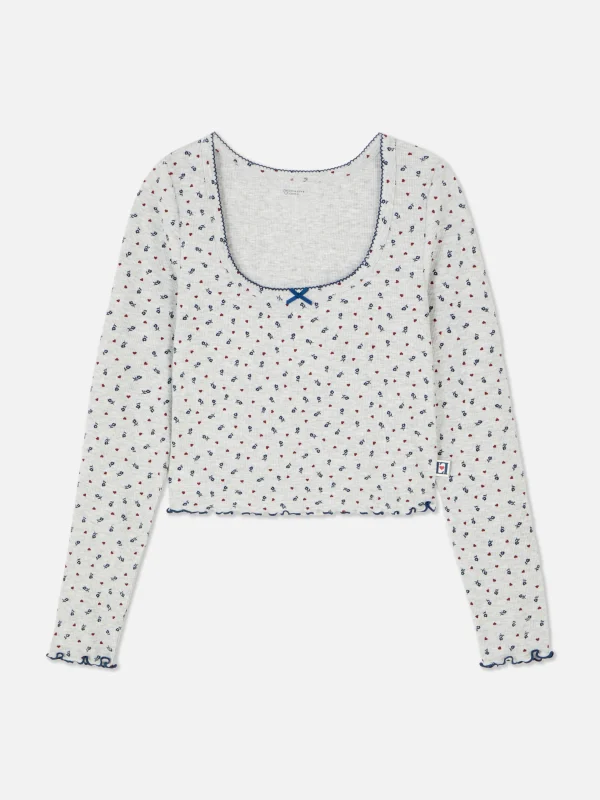 Haut De Pyjama Côtelé à Petites Fleurs