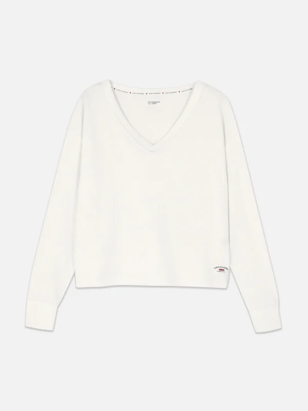 Haut De Pyjama Large à Manches Longues Et Col En V