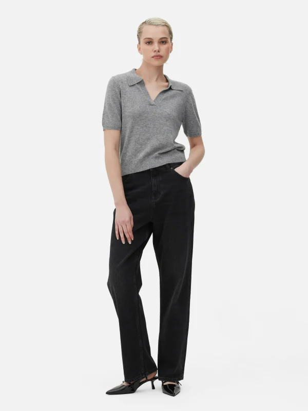 Haut En Maille Fine à Col Et Manches Courtes