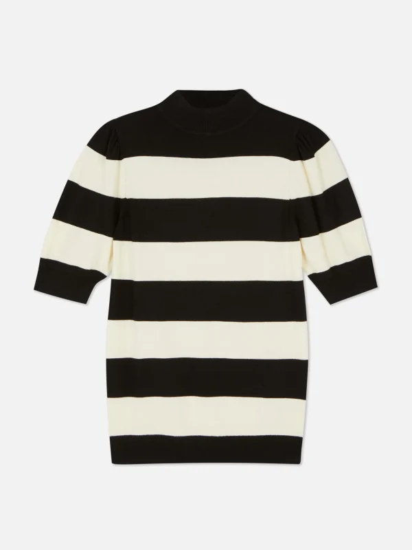 Haut Tricoté à Col Montant Et Manches Bouffantes