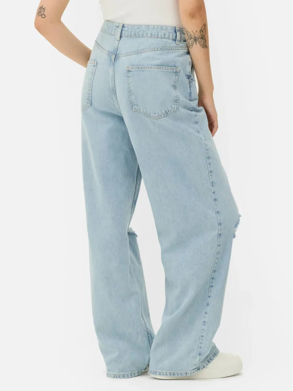 Jean Denim Ample à Effet Vieilli