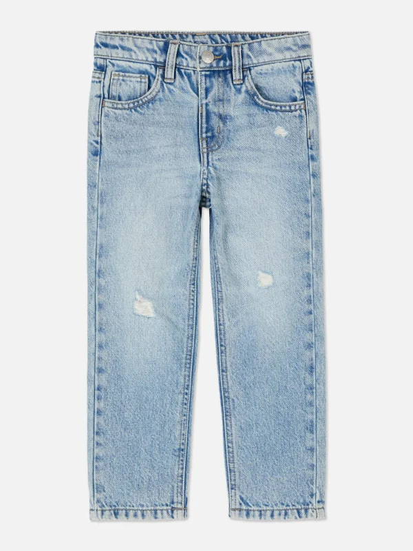Jean Denim Coupe Droite Effet Vieilli