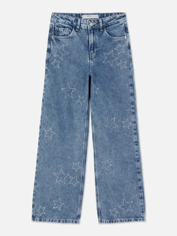 Jean Denim Large Avec Motif étoile à Strass