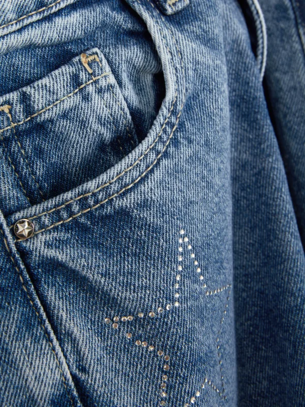 Jean Denim Large Avec Motif étoile à Strass