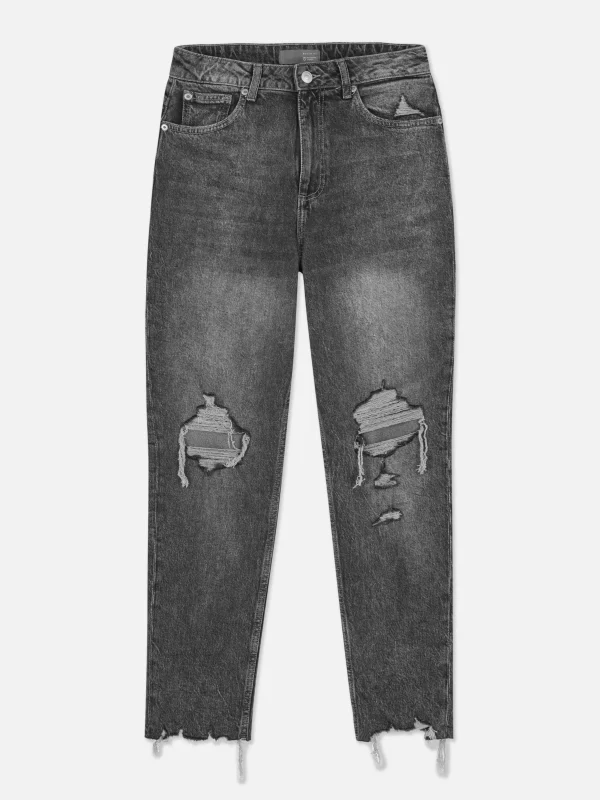 Jean Mom En Denim Déchiré