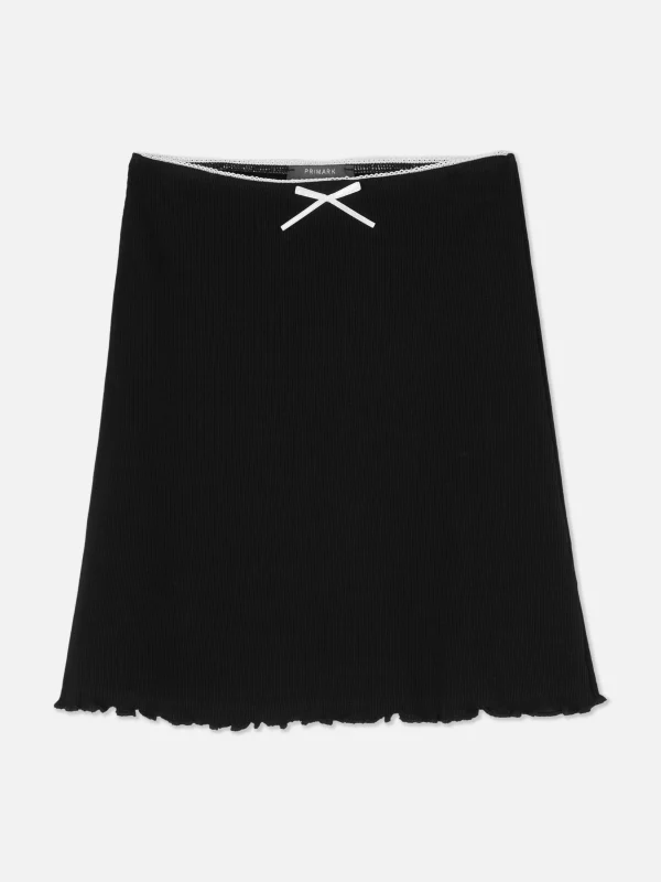 Jupe Côtelée à Bord Ondulé
