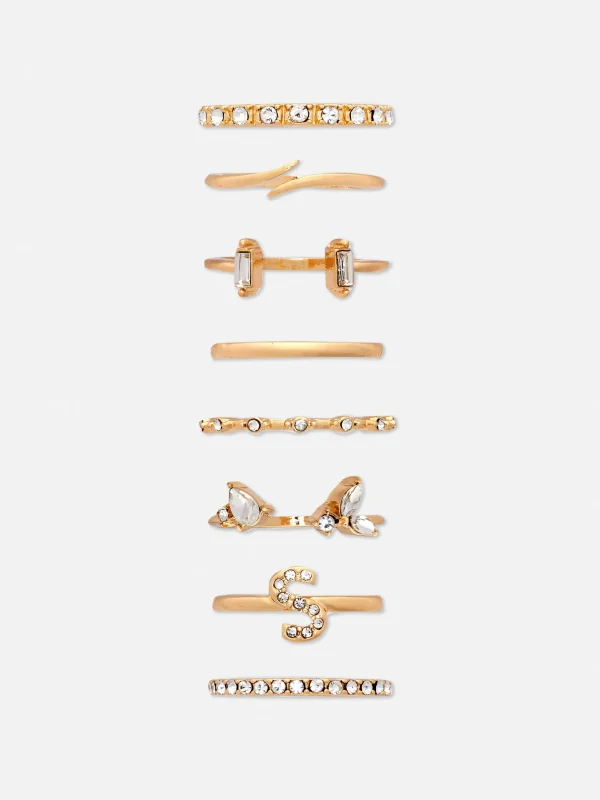 Lot De 8 Bagues à Initiale Et Strass