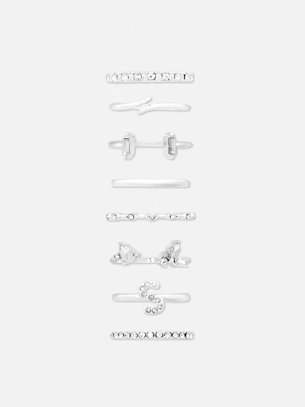 Lot De 8 Bagues à Initiale Et Strass