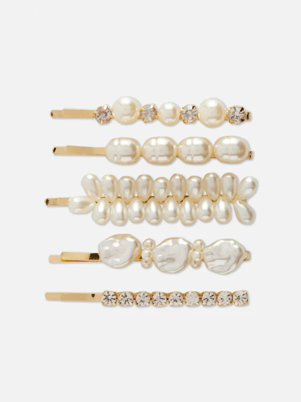Lot De 5 Barrettes à Fausses Perles