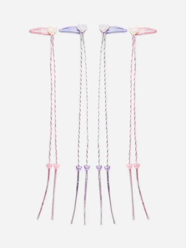 Lot De 4 Barrettes Cœurs à Breloques Tressées
