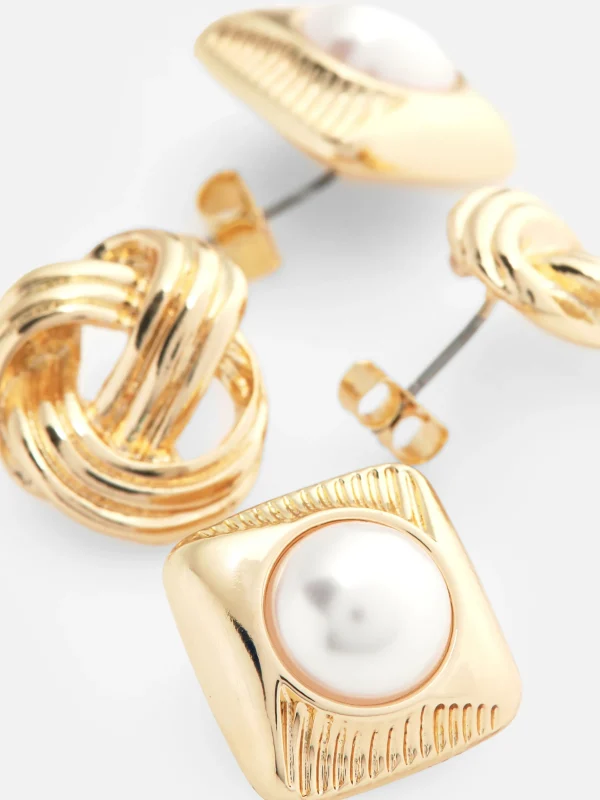 Lot De 2 Clous D'oreilles Nœud Et Fausse Perle