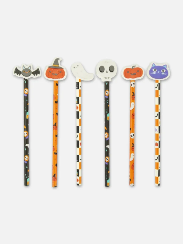 Lot De 6 Crayons Avec Gommes Halloween