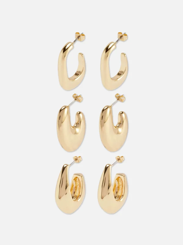 Lot De 3 Paires De Créoles Oblongues