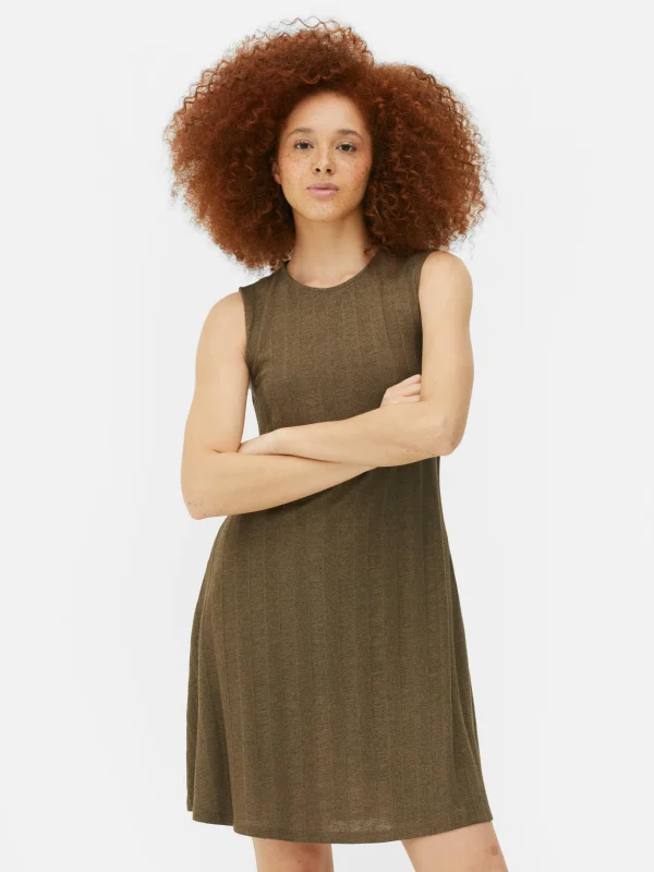 Mini Robe Côtelée Sans Manches