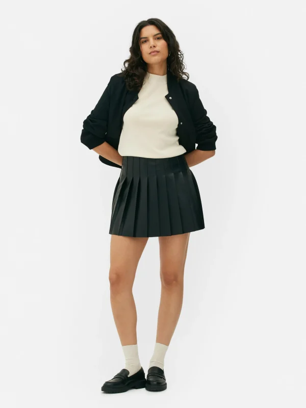 Mini-jupe Plissée En Simili Cuir