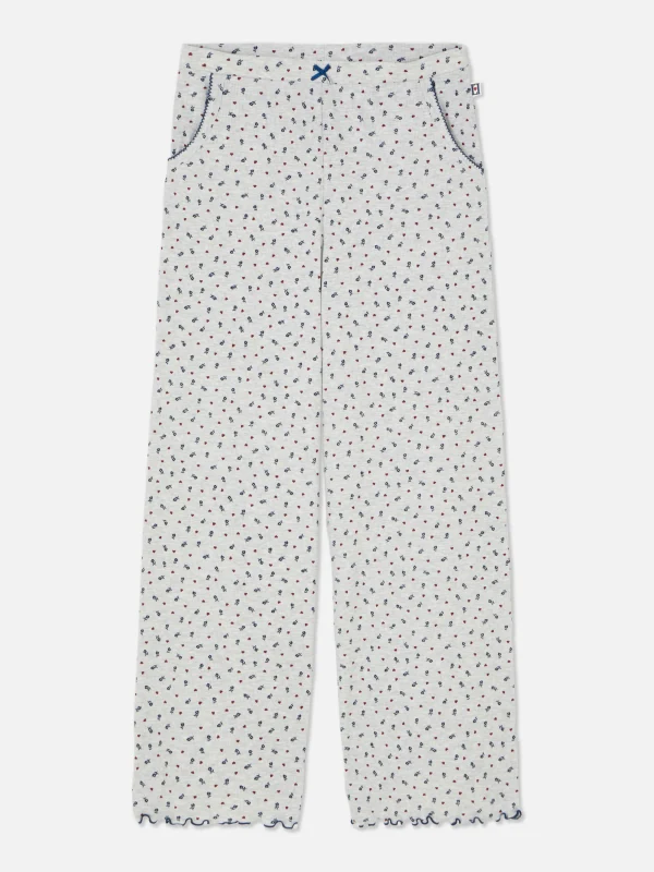 Pantalon De Pyjama Large Côtelé à Petites Fleurs