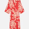 Peignoir Mi-long à Fleurs Abstraites