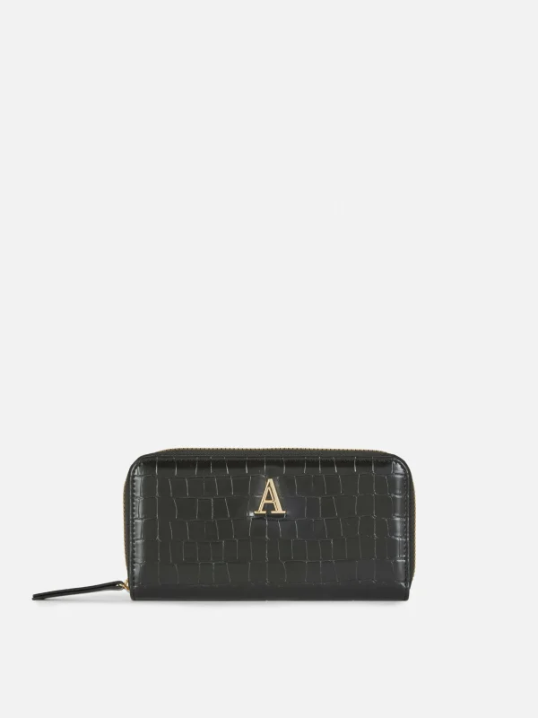 Porte-monnaie Zippé En Imitation Croco à Initiale